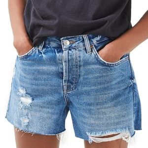 Topshop Moto Ashley Button Fly Distressed Denim Cut Off Mid Rise Jean Shorts 4